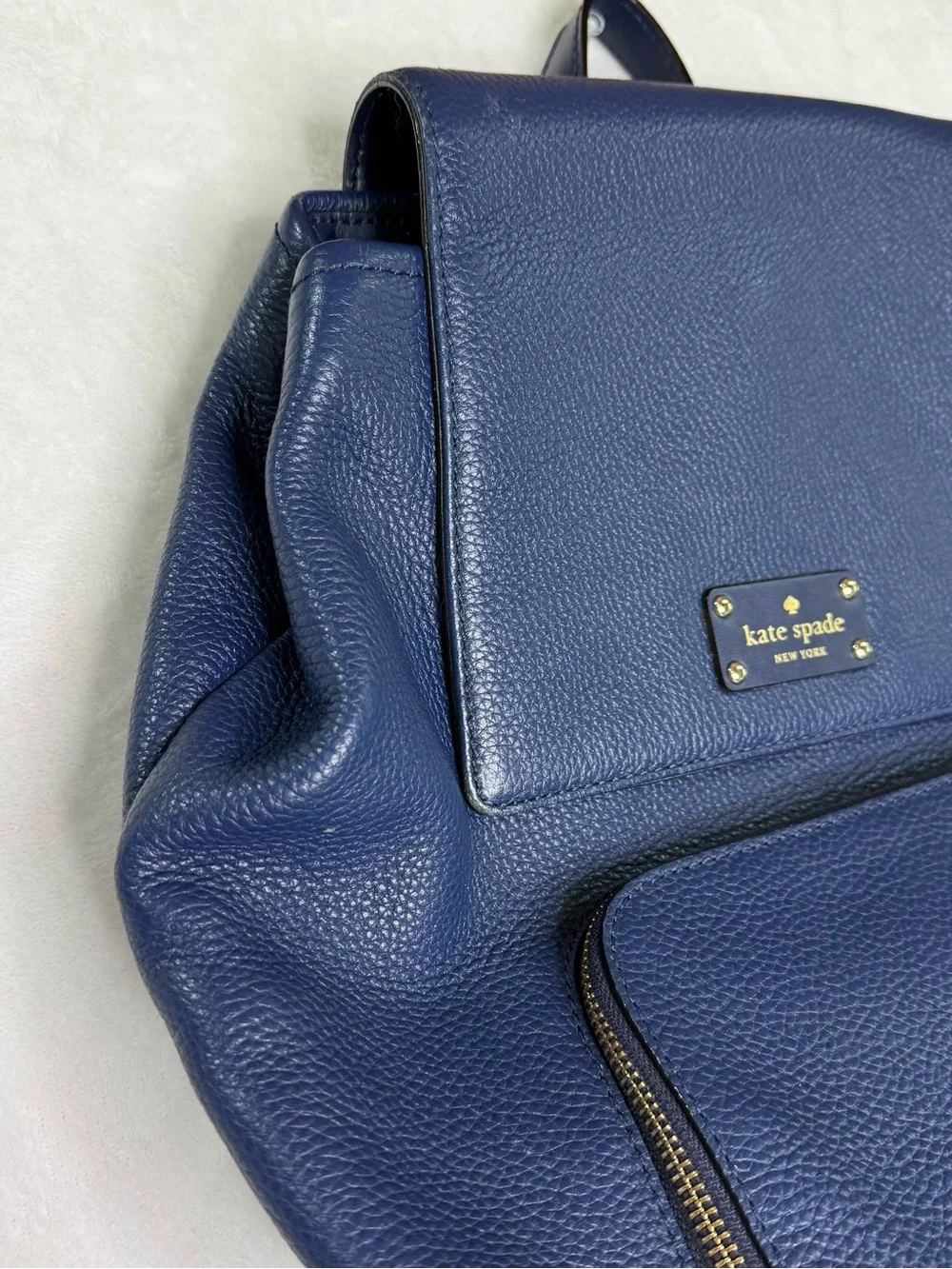 Kate Spade Kristi Medium Flap Backpack Navy Blue Leather Bag Purse